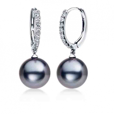 Boucles D'oreilles Perles Tahiti Imitation Plaqué Or 18K - 8mm, Grises, Neuves Avec étiquettes