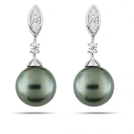 Boucles d'Oreilles Perle de Tahiti et Diamants