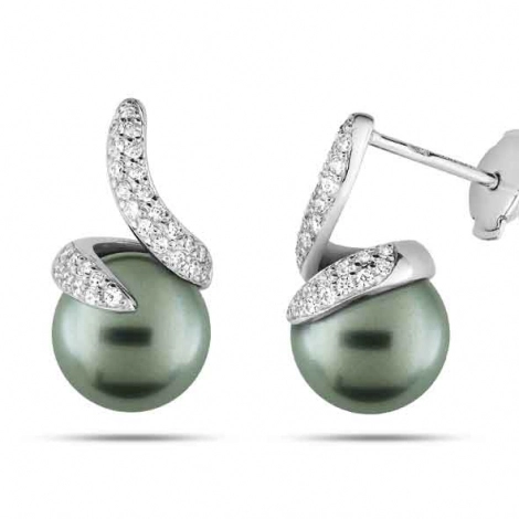 Boucles d'Oreilles Perle de Tahiti et Diamants