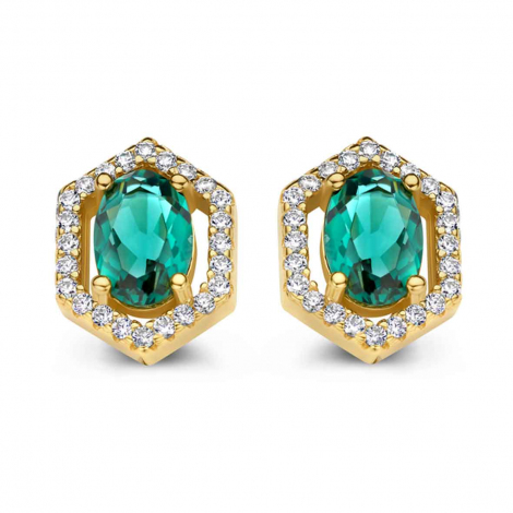 Boucles d'oreilles plaqu or jaune pierre verte et zirconium - Naiomy