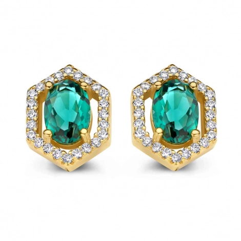 Boucles d'oreilles plaqu or jaune pierre verte et zirconium - Naiomy