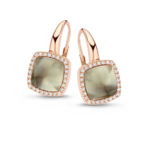 Boucles d'oreilles prasiolite sur nacre et diamants One More