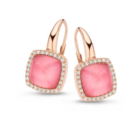 Boucles d'oreilles quartz et rhodochrosite sur nacre et diamants One More