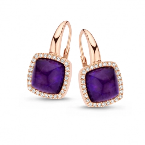 Boucles d'oreilles quartz et sugilite sur nacre et diamants One More