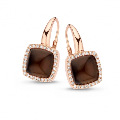 Boucles d'oreilles quartz fum sur nacre et diamants One More