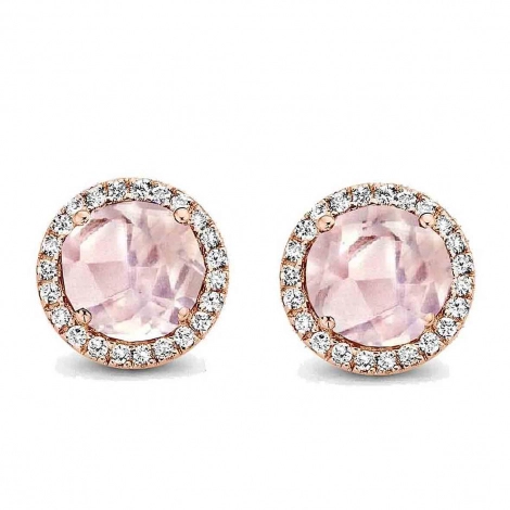 Boucles d'oreilles Quartz Rose et diamants - One More