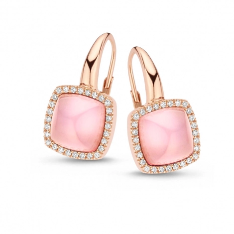 Boucles d'oreilles quartz rose sur nacre et diamants One More