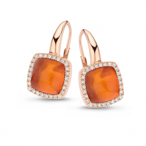 Boucles d'oreilles quartz sur agate orange et diamants One More