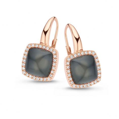 Boucles d'oreilles quartz sur obsidienne arc en ciel et diamants One More