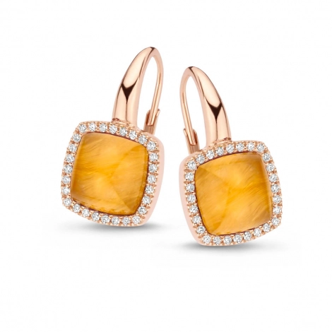 Boucles d'oreilles quartz sur oeil de tigre ET diamants One More