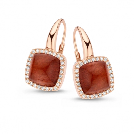 Boucles d'oreilles quartz sur oeil de tigre rouge et diamants One More