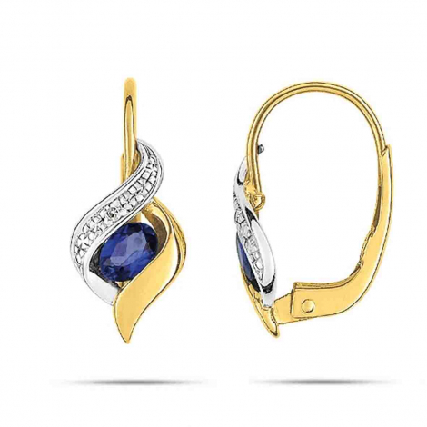 Boucles D'oreilles Pour Femme En Or Jaune 18 Carats Avec VRAI Saphir Bleu - Clous Papillon - Pierre Naturelle Non Traitée
