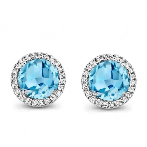 Boucles d'oreilles Topaze Swiss Blue et diamants - One More