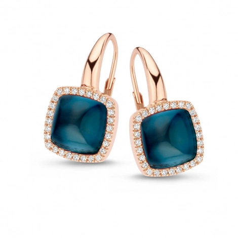 Boucles d'oreilles topaze london blue sur nacre et diamants One More