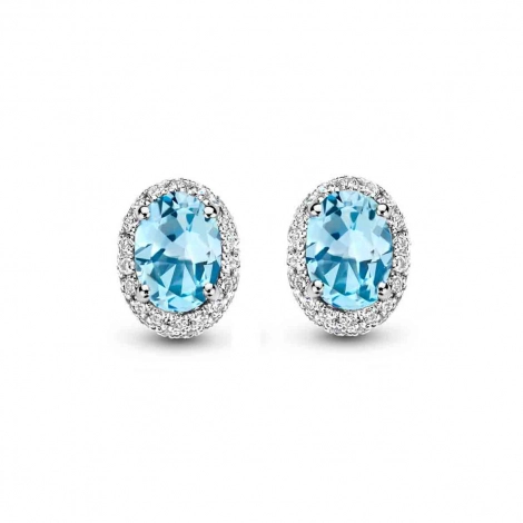 Boucles d'oreilles topaze Sky Blue et diamants - One More