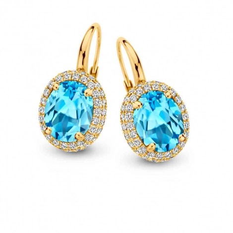 Boucles d'oreilles topaze Swiss Blue  et diamants  One More