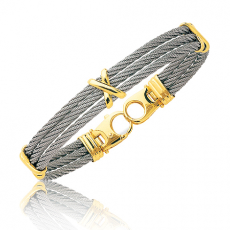 Bracelet Cable acier et or 21 cm Axelle - 6254GM