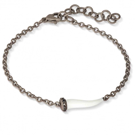 Bracelet corne blanche Mano J en titane et diamants noirs