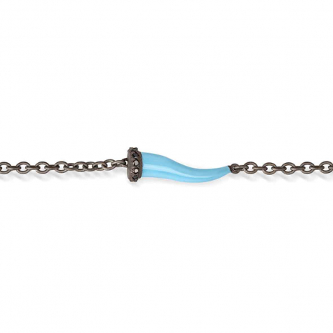 Bracelet corne bleue Mano J en titane et diamants noirs