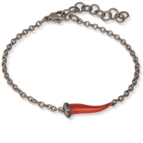 Bracelet corne rouge Mano J en titane et diamants noirs