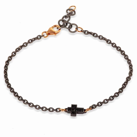 Bracelet croix Mano J - Diamant noir - Titane or