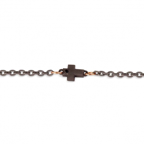 Bracelet croix Mano J - Diamant noir - Titane or