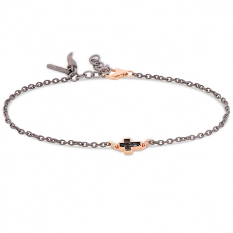 Bracelet croix Mano J - Diamant noir - Titane or