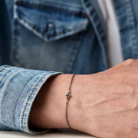 Bracelet croix Mano J - Diamant noir - Titane or