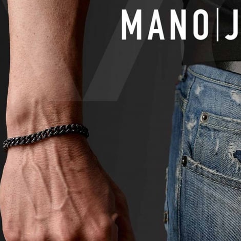 Bracelet Gourmette Mano J en titane et or et diamants noirs