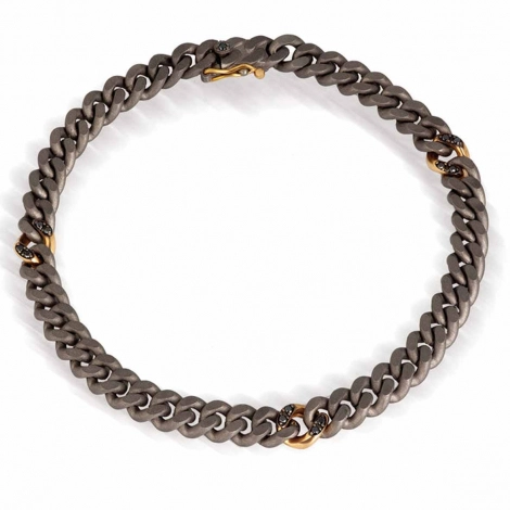 Bracelet Gourmette Mano J en titane et or et diamants noirs