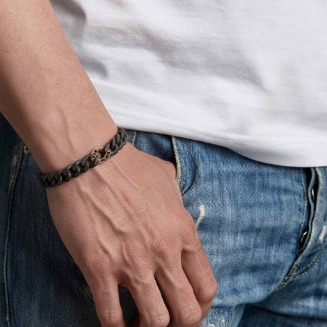 Bracelet Gourmette Mano J en titane et or et diamants noirs