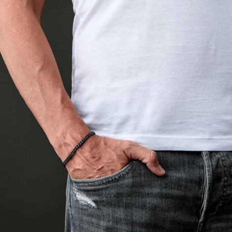 Bracelet Gourmette Mano J en titane noir et or et diamants noirs