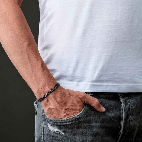 Bracelet Gourmette Mano J en titane noir et or et diamants noirs