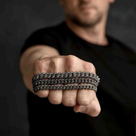 Bracelet Gourmette Mano J en titane -  or et Diamants Noirs