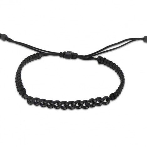 Bracelet Gourmette Titane Noir Mano J serti de diamants noirs