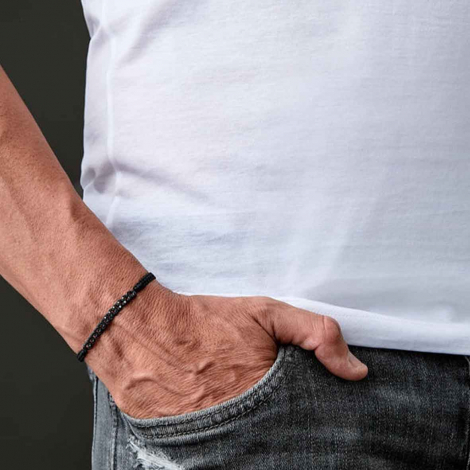 Bracelet Gourmette Titane Noir Mano J serti de diamants noirs