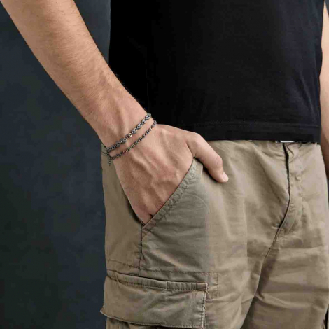 bracelet Homme Mano J homme Grain de Café - titane et or 9 kt - diamant noir