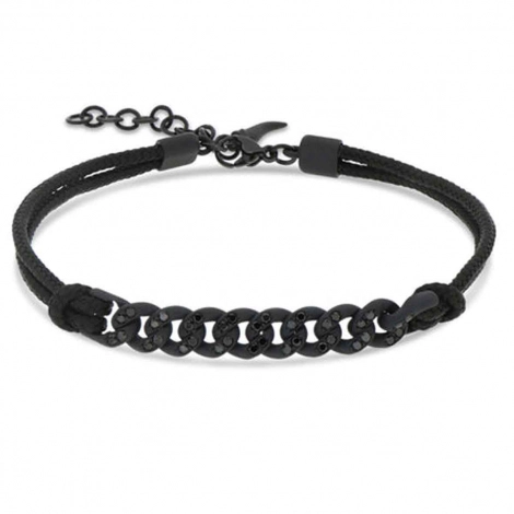 Bracelet Homme Gourmette Mano J en titane Black  serti de diamants noirs
