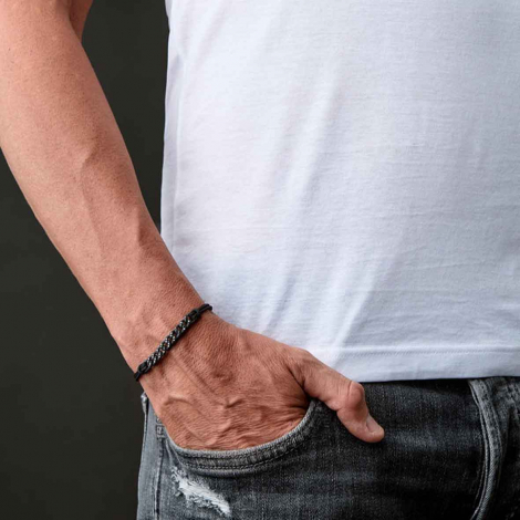 Bracelet Homme Gourmette Mano J en titane Black  serti de diamants noirs