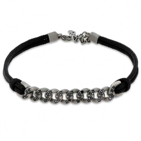 Bracelet Homme Gourmette Mano J en titane et Or serti de diamants noirs