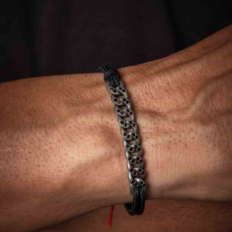 Bracelet Homme Gourmette Mano J en titane et Or serti de diamants noirs