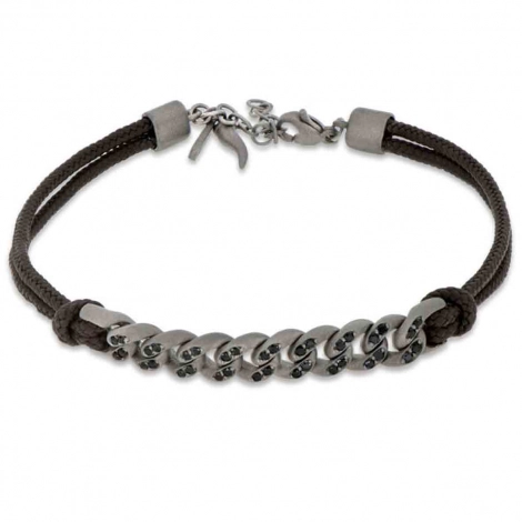 Bracelet Homme Gourmette Mano J en titane et Or serti de diamants noirs