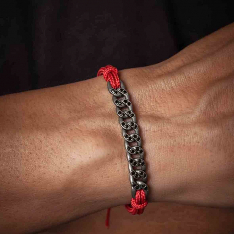 Bracelet Homme Gourmette Mano J en titane et Or serti de diamants noirs