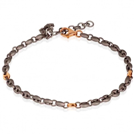 Bracelet Homme Mano J - Grain de Caf titane et or, ancre titane et diamant noir