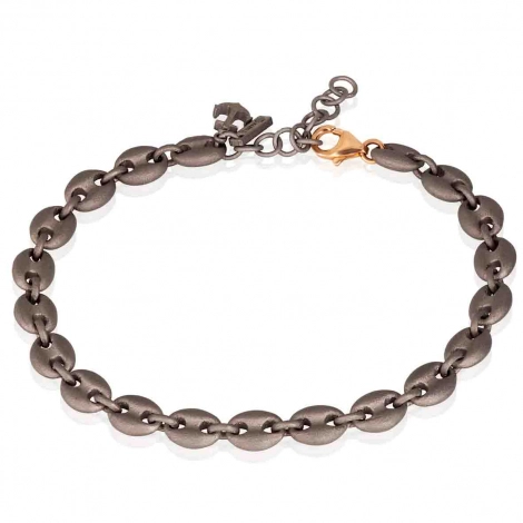 Bracelet Homme Mano J -grandes mailles Grain de Caf - titane et or - ancre titane et diamant noir