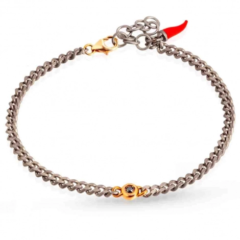 Bracelet Homme Mano J - maille gourmette - titane et or - diamant noir