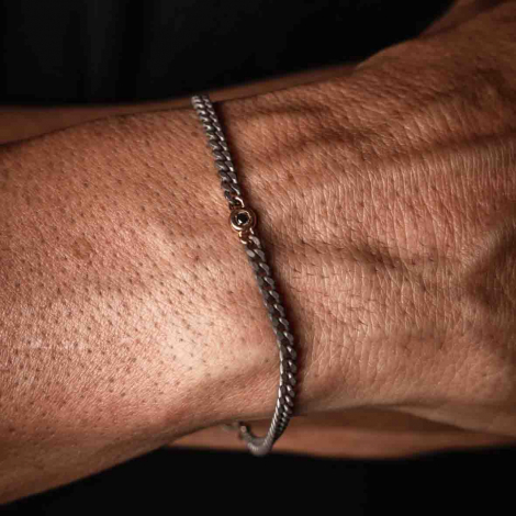 Bracelet Homme Mano J - maille gourmette - titane et or - diamant noir