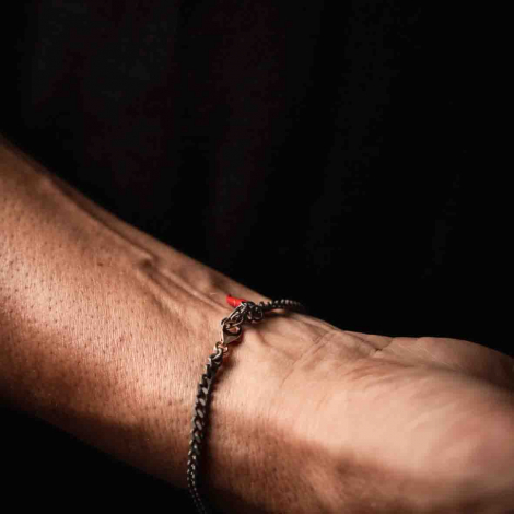 Bracelet Homme Mano J - maille gourmette - titane et or - diamant noir