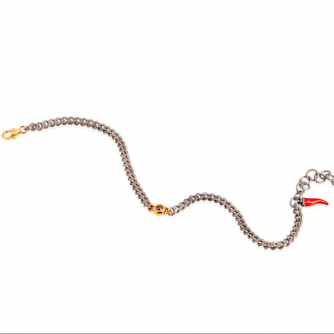 Bracelet Homme Mano J - maille gourmette - titane et or - diamant noir