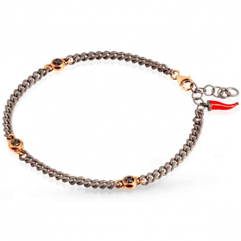 Bracelet Homme Mano J - maille gourmette - titane et or - diamant noir  combiner